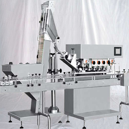 Inline spindle capping machine high speed bottles screw capper equipment with PLC touch screen controller caps lifting feeding system 